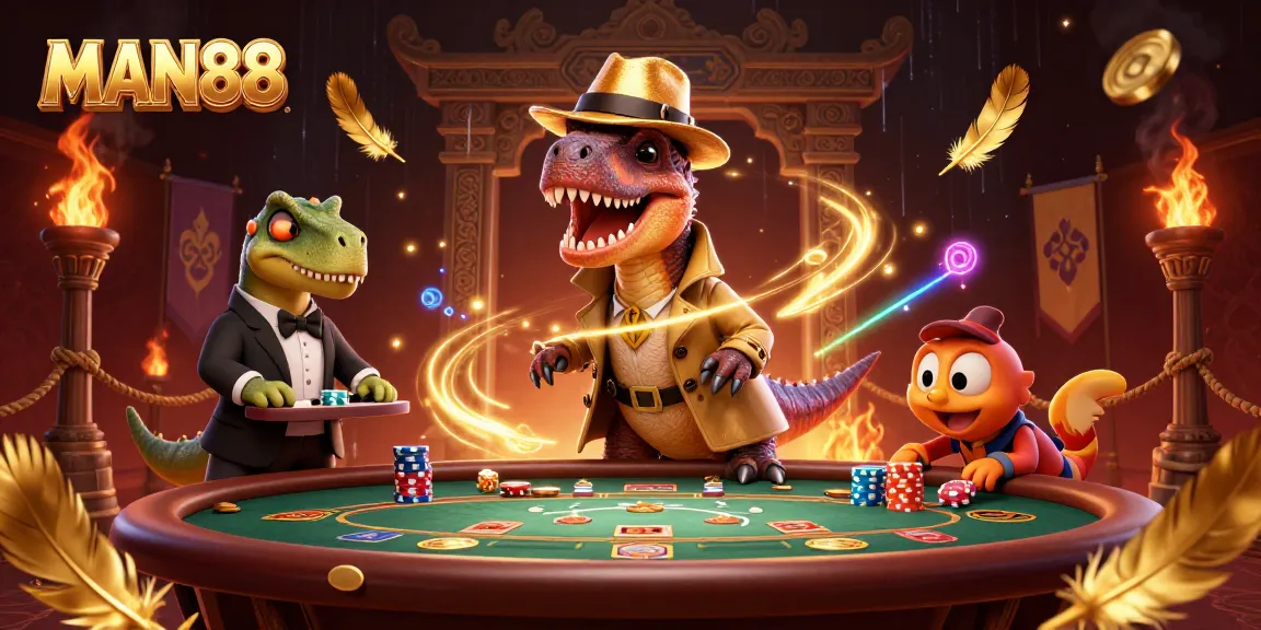 Experience exciting betting action at MAN88 with a clever velociraptor card counter and thrilling casino elements.