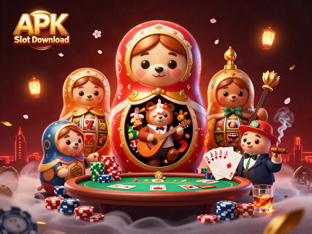 Engage in thrilling gameplay with APK Slot Download featuring vibrant casino-themed characters and elements.