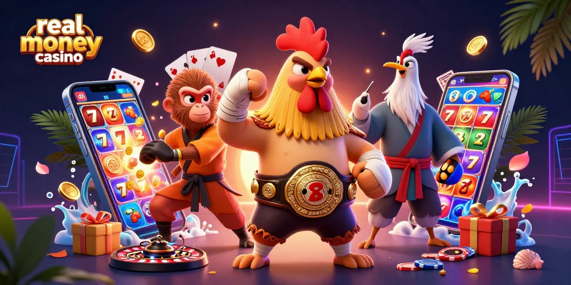 Experience the thrill of a real money casino with dynamic gaming elements and colorful characters.