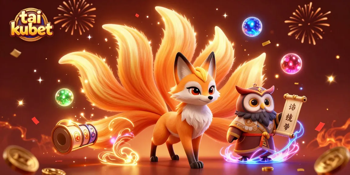 Experience the vibrant energy of tai kubet with a mystical fox spirit and owl sage in a captivating casino scene.
