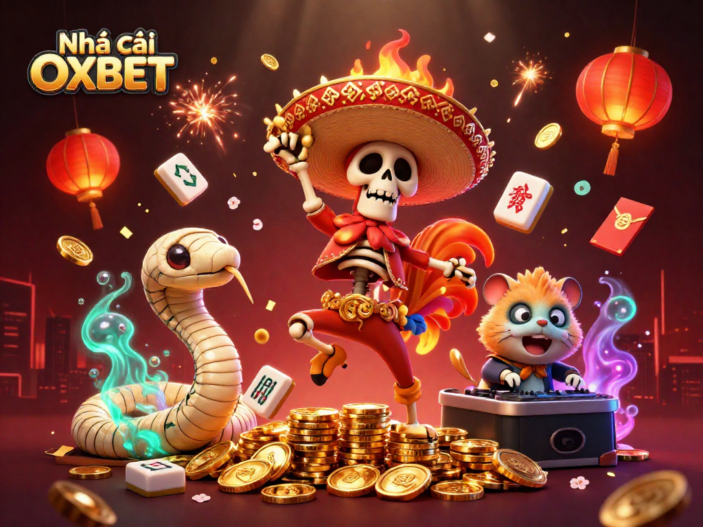 Experience a vibrant celebration at Nhà cái OXBET with our 3D casino heroes dancing amid riches.