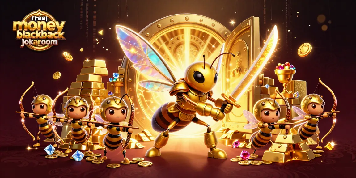 Experience real money online blackjack jokaroom with a vibrant scene of a heroic hornet in casino-inspired 3D illustration.